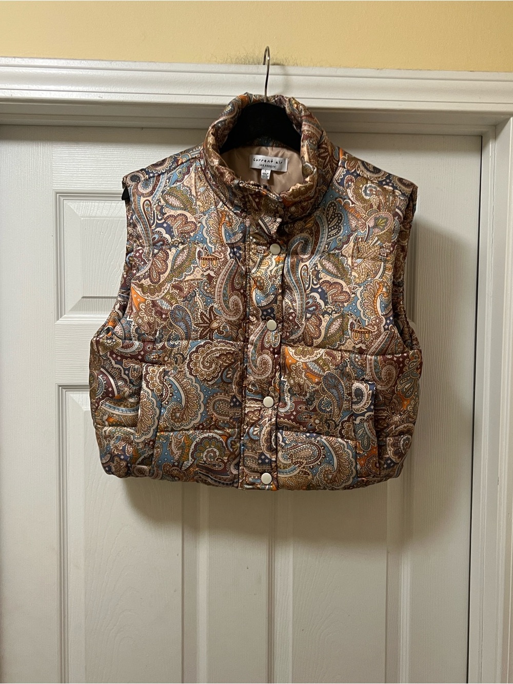 Current Air Paisley Quilted Puffer Vest in Brown Multi